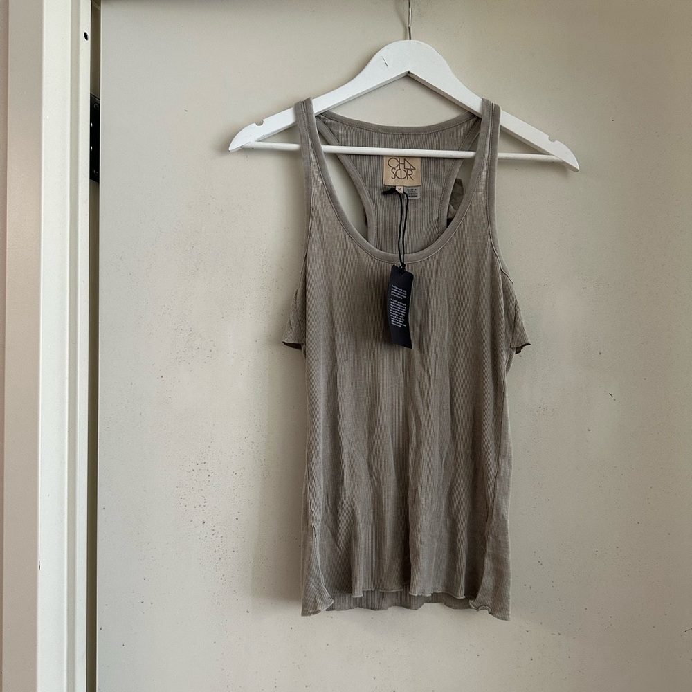Chaser Taupe Ribbed Ruffle Racerback Tank - Picture 1 of 3